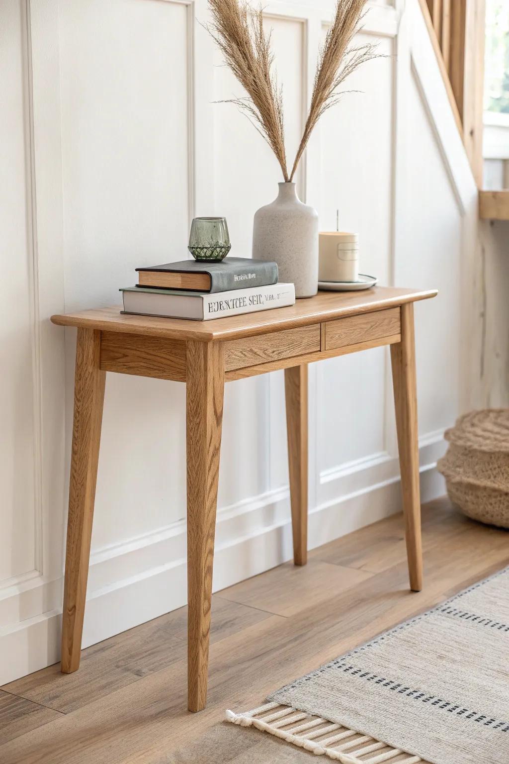 Stack coffee table books to lift a candle or vase and add instant layered height.