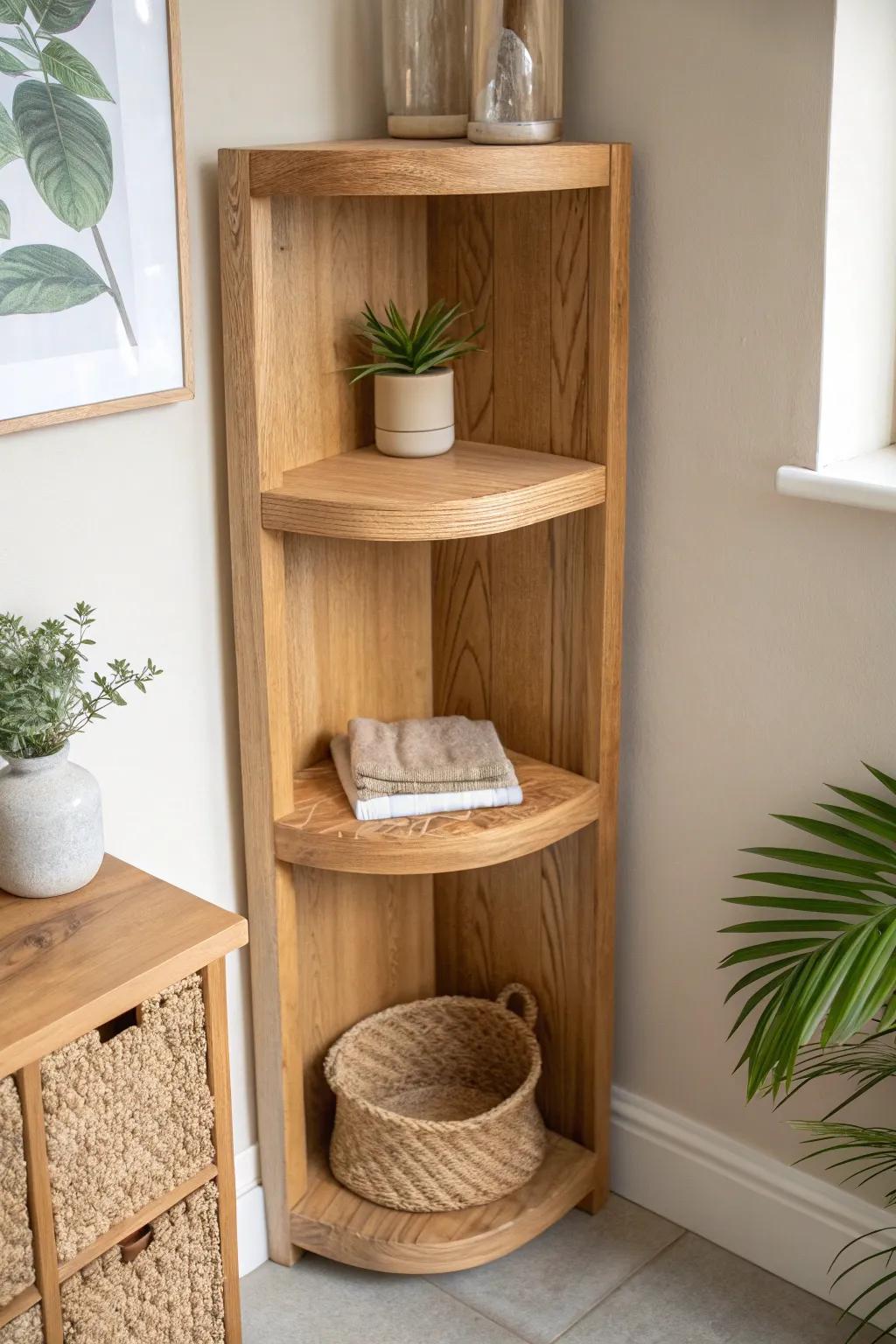 Corner wrap shelves turn tight retail corners into a cozy mini department—without losing floor space.