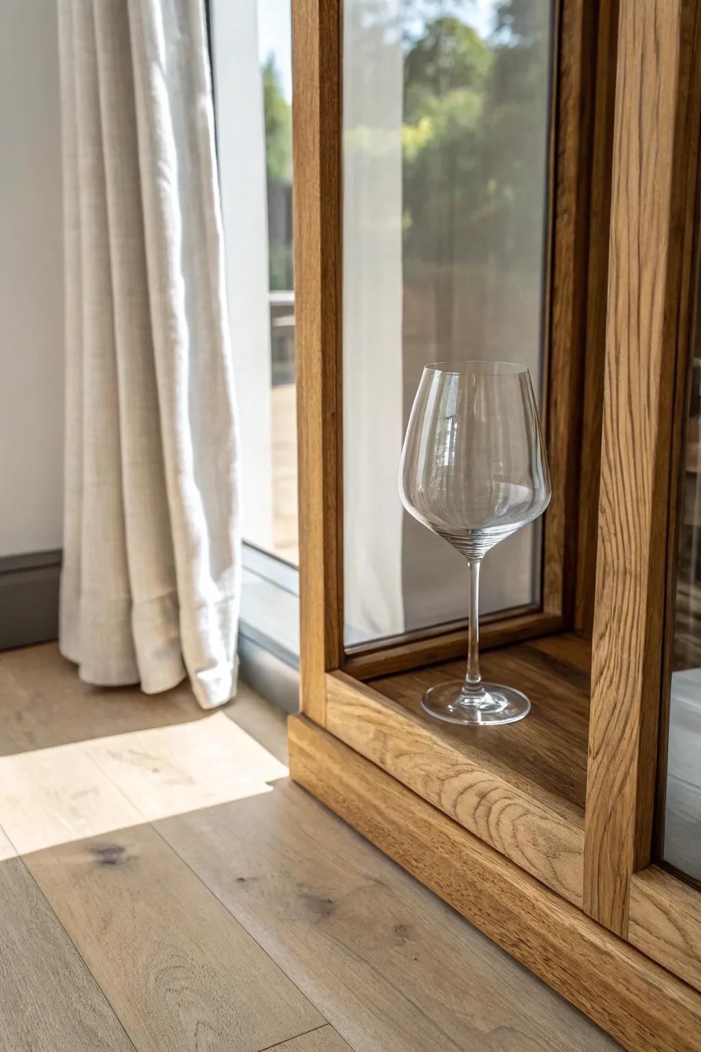 Reclaimed wood + glass partition: define a cozy tasting zone while keeping it light and open.