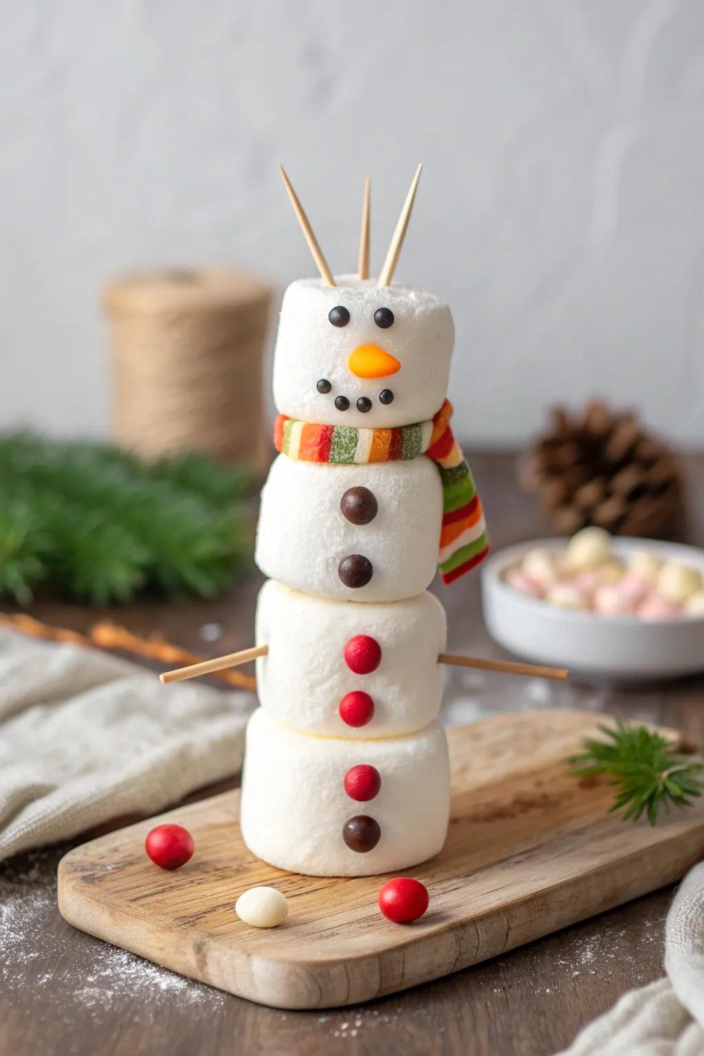 Sweet simplicity: A delightful marshmallow snowman that's almost too cute to eat!