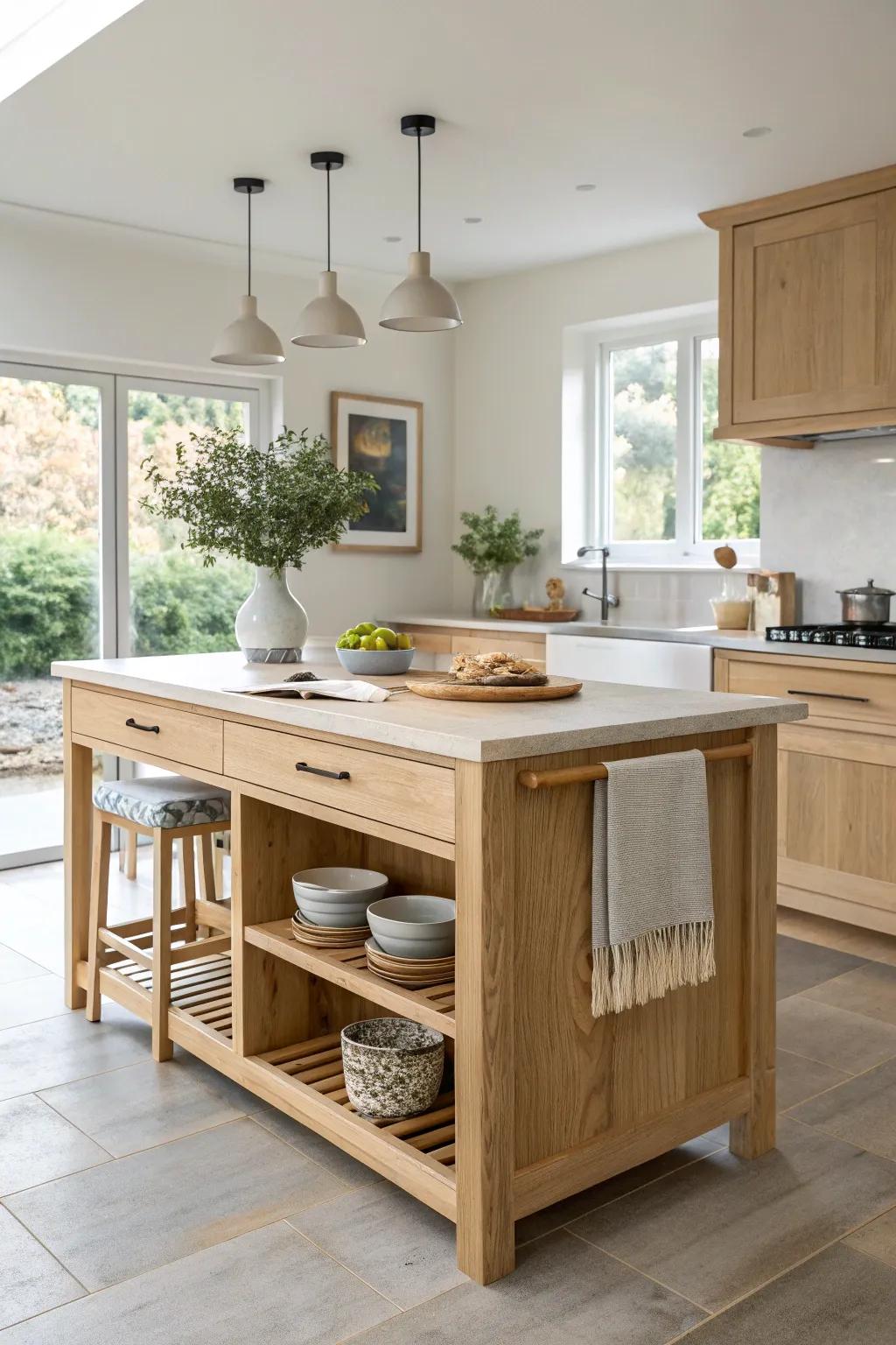 Extra-deep lower tier overhang: the split-level island made for real meals, homework, and snacks.