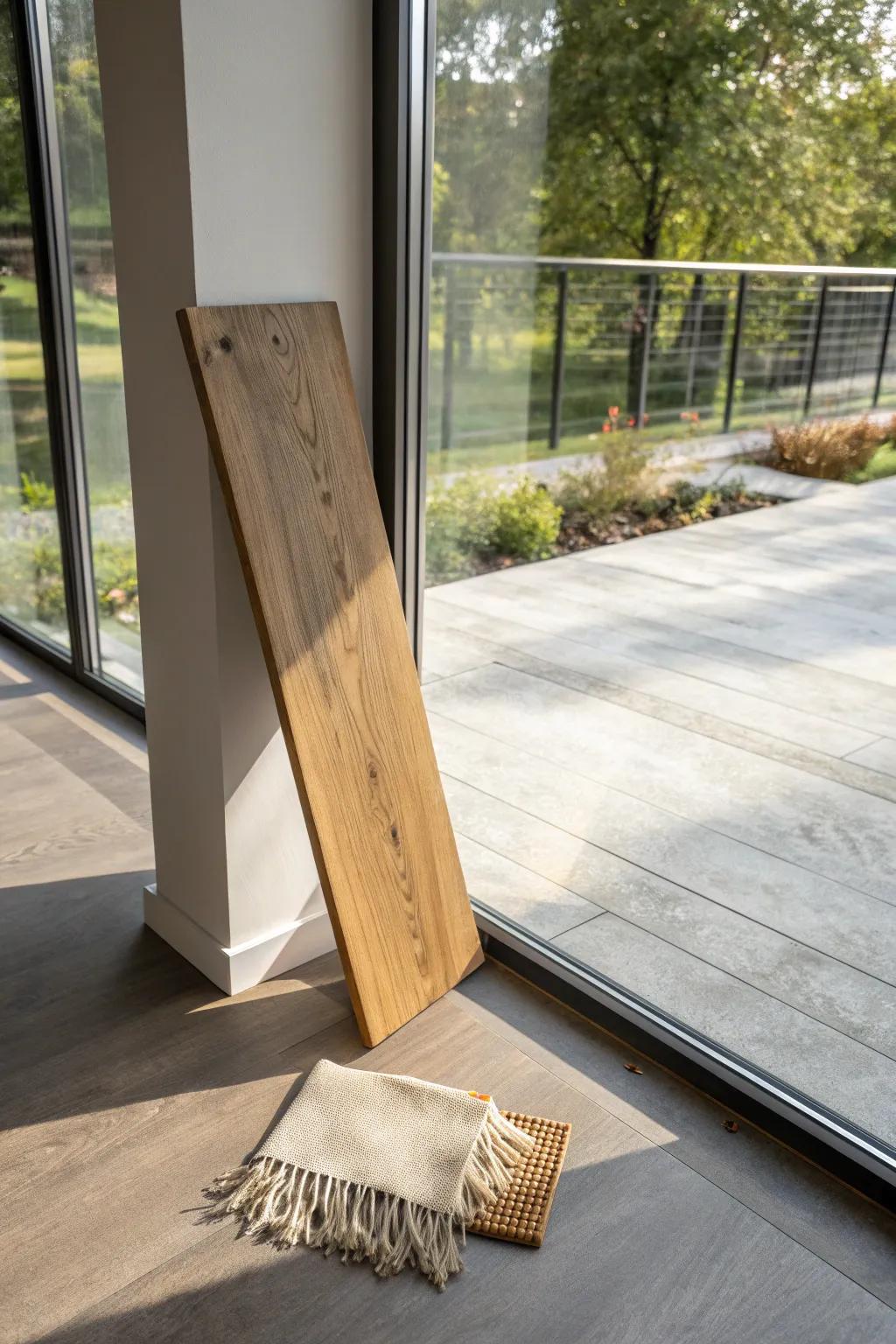 Real-grain engineered wood floating over concrete—sunroom warmth with minimal fuss.
