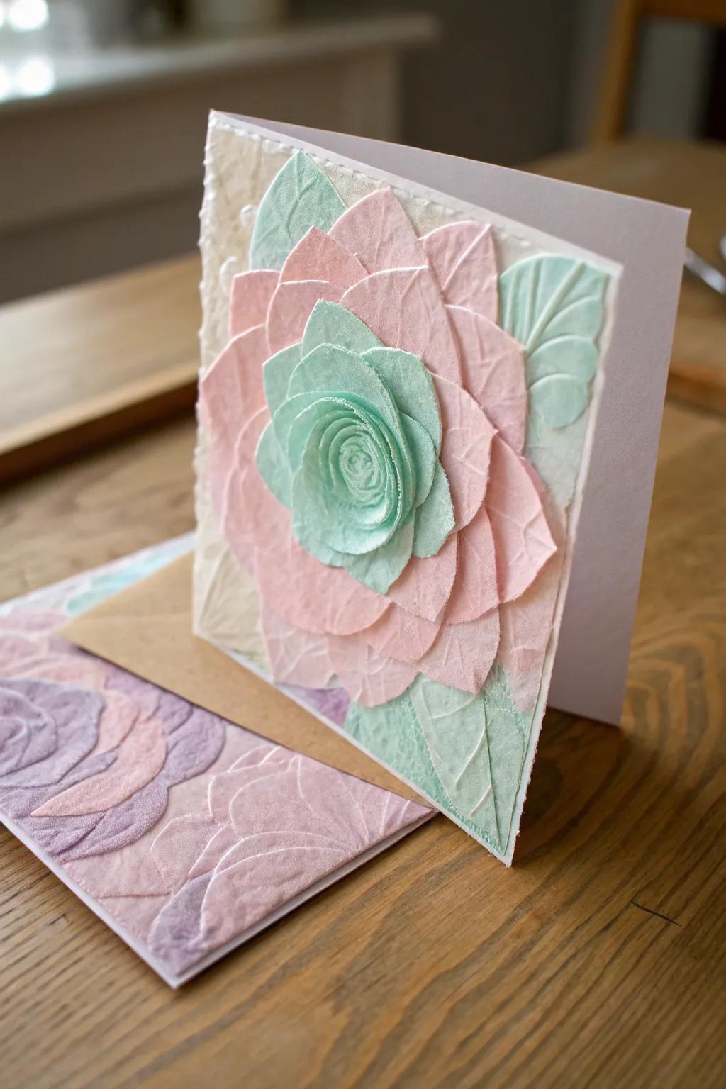Crafted with love: Discover the beauty of handmade tissue paper collage cards, perfect for heartfelt messages.