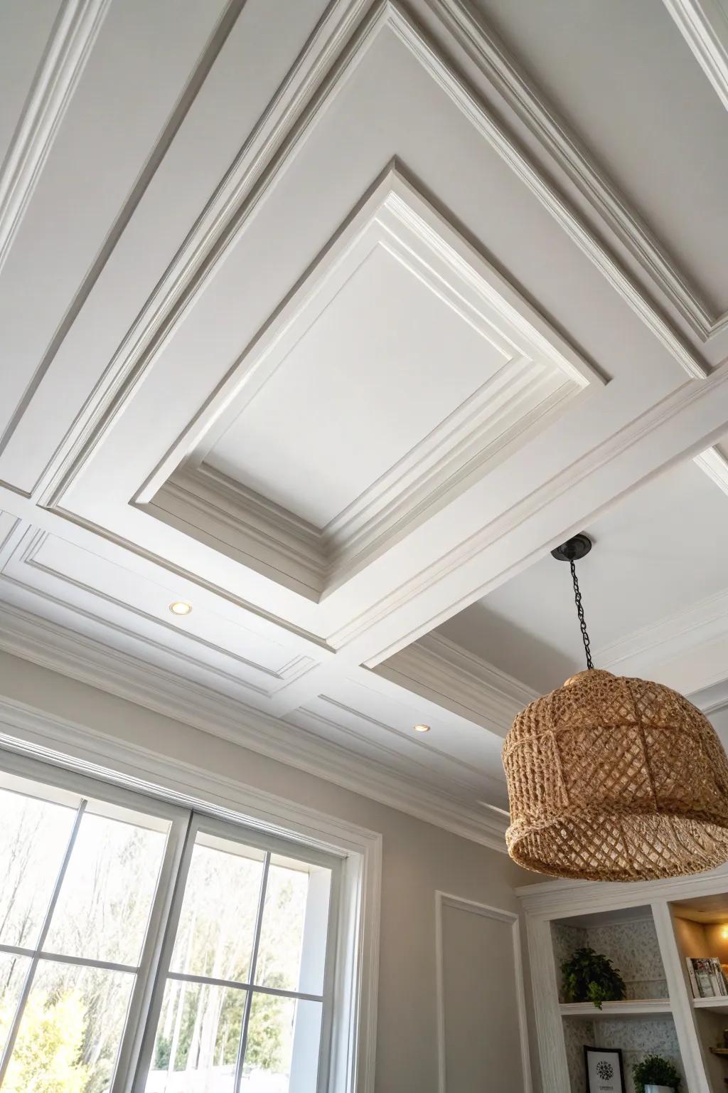Picture-frame molding inside a tray ceiling for a crisp, custom look with simple miter cuts.