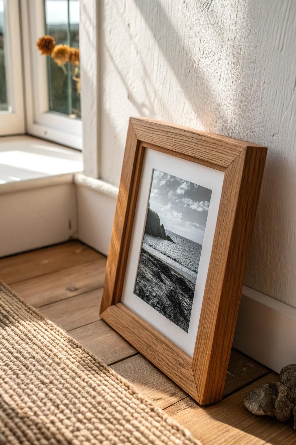 Moody clay-colored matting turns a simple black-and-white print into a custom-look frame.