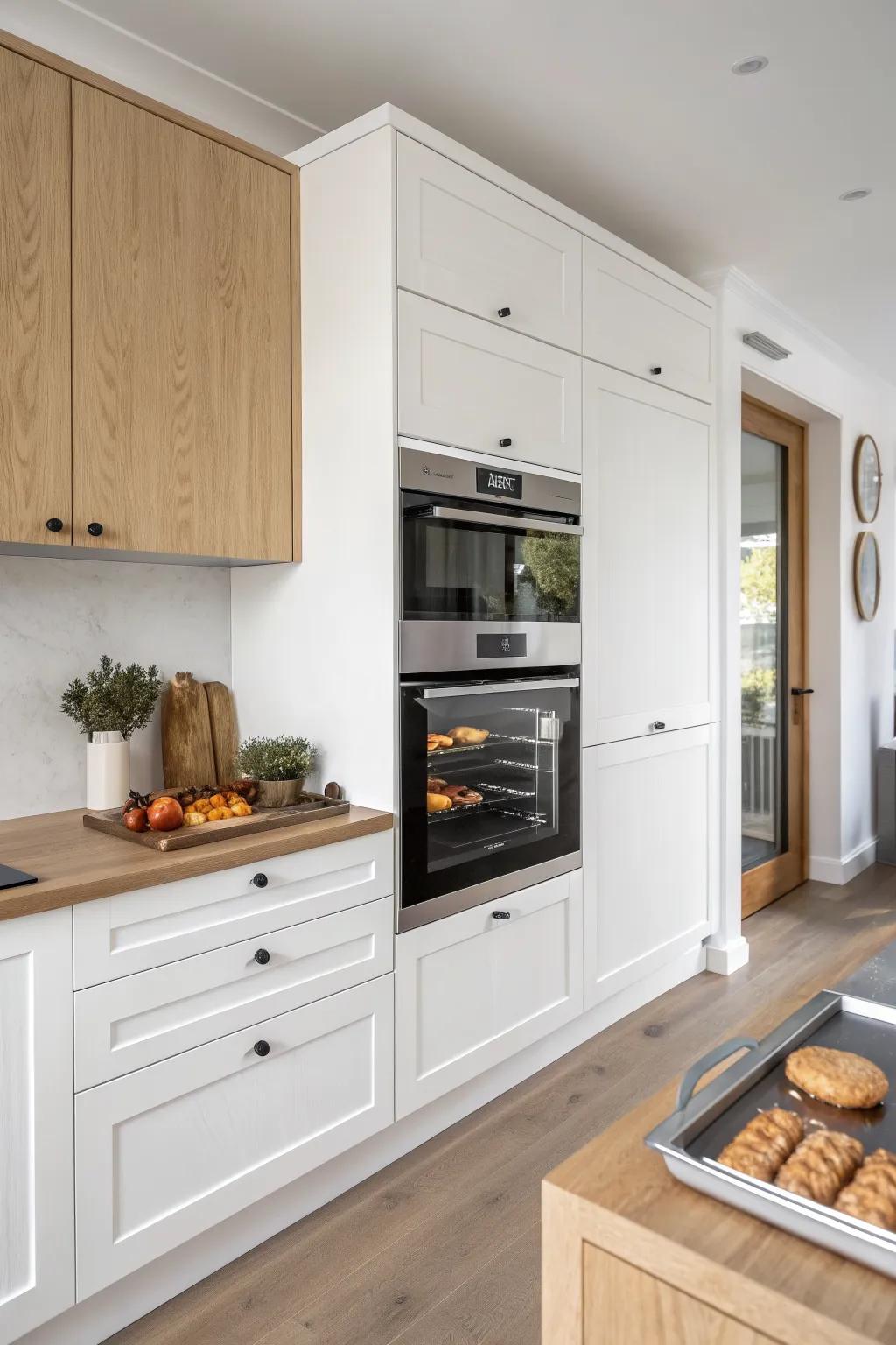 End-of-run wall oven with a roomy landing counter—an effortless drop zone for hot trays.
