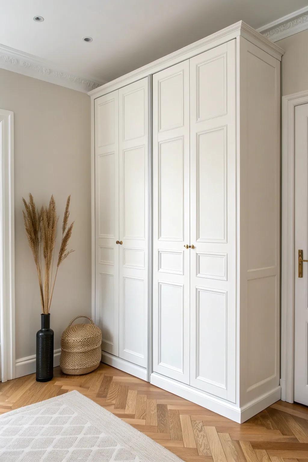 Bi-fold doors, upgraded: trim molding + fresh paint for a custom panel look with easy access.