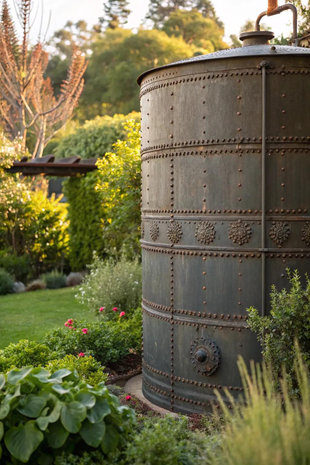 Elevate your garden with this beautifully crafted rainwater harvesting tank – where functionality meets art.