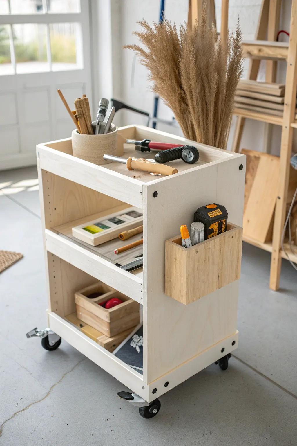 A rolling tool cart keeps your everyday tools close—clear bench, calm workflow, more space.