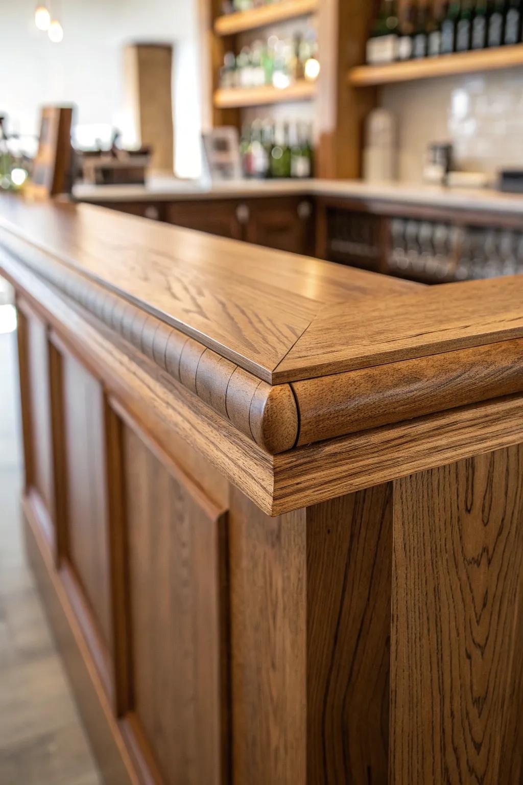 Chicago bar rail edge: a classic armrest profile that makes any bar top feel instantly authentic.