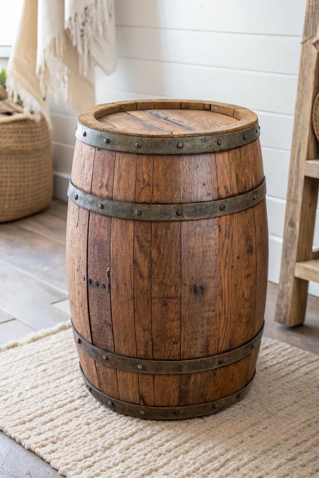 Turn reclaimed barrel staves into a sculptural stool—patina, curves, and simple Nordic calm.
