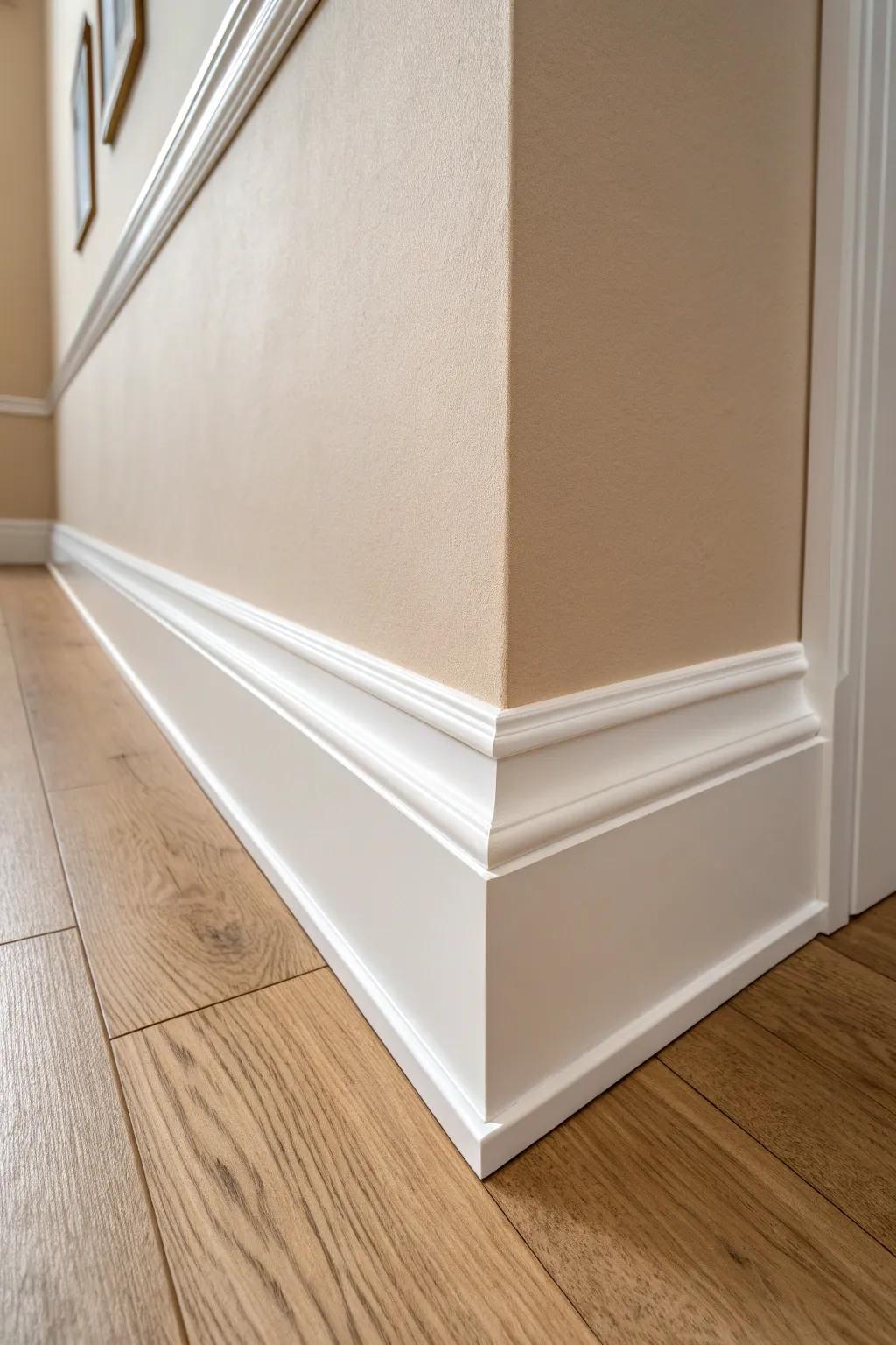 Seamless serenity: paint base trim to match the wall for a calm, disappearing baseboard look.