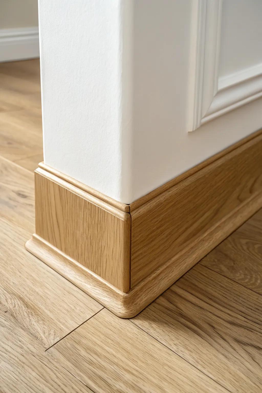 Bullnose transition block for rounded corners—smooth, clean baseboard finish from every angle.