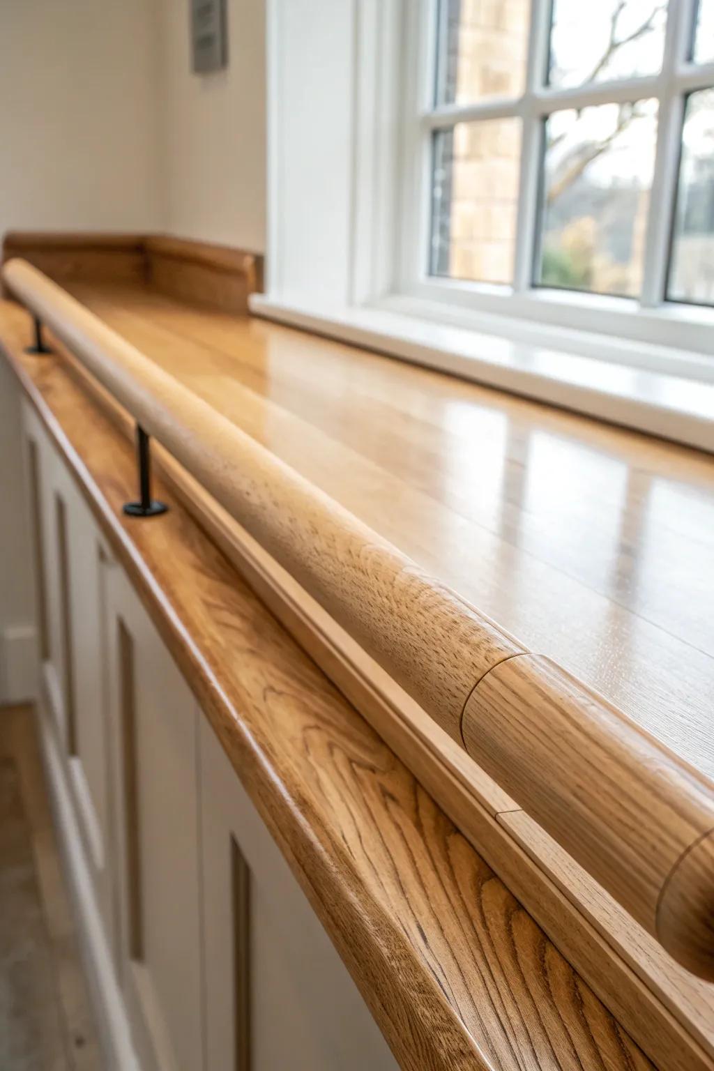 A smooth routed bar rail edge in light oak—simple, comfy, and instantly custom.