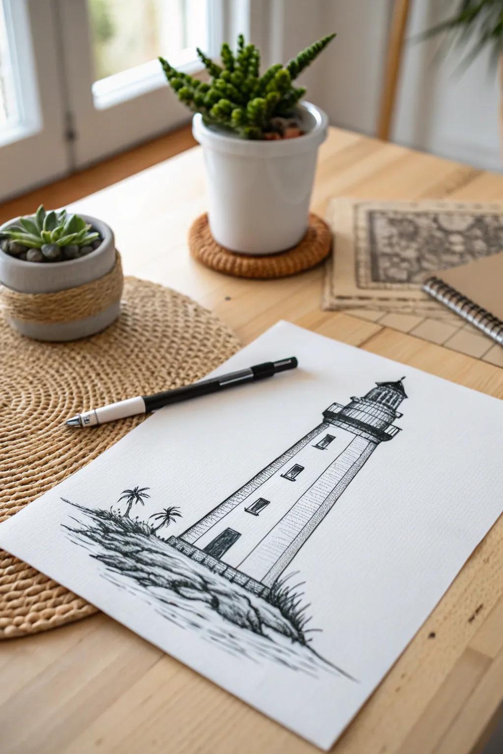Embrace the elegance of architectural dreams with this stunning lighthouse sketch.