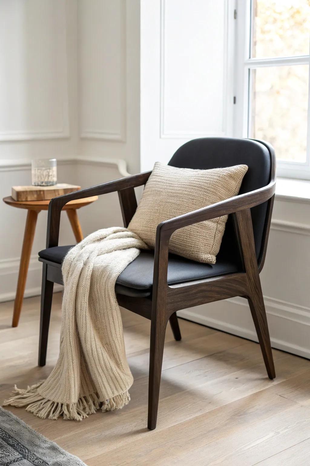 A sleek black statement chair with cozy texture—minimal, modern, and beautifully crafted.