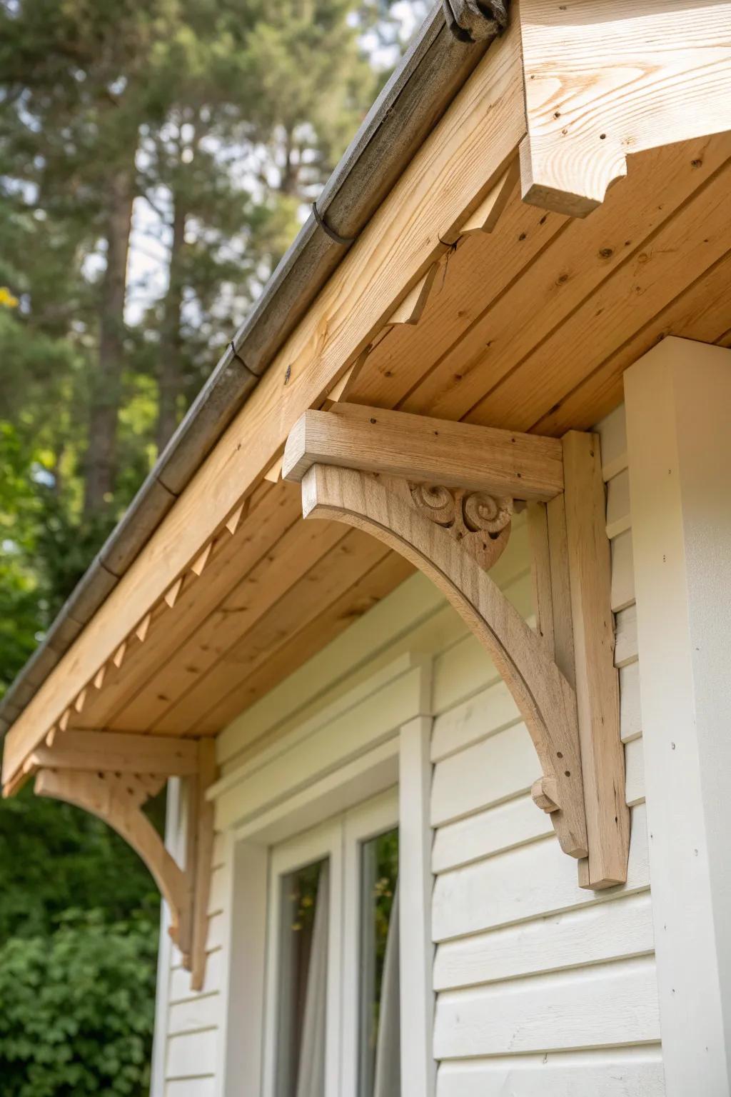 Restored rafter tail + bracket detail—fresh repair, crisp paint, and bungalow charm restored.