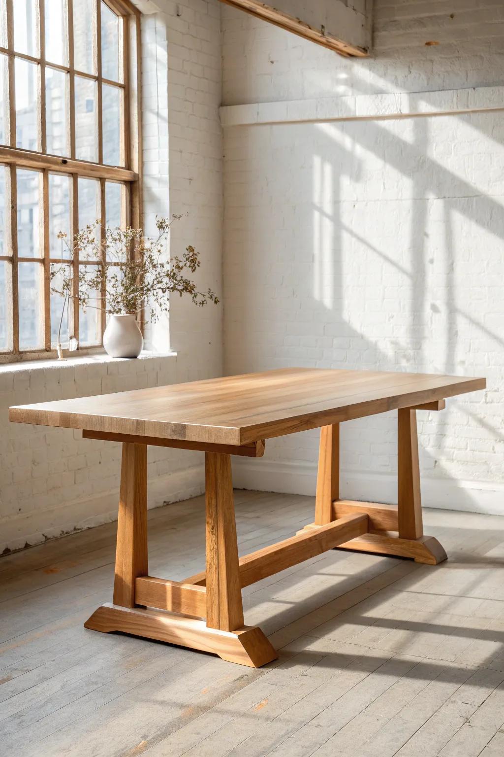 A trestle-base butcher block table built to handle big projects and even bigger dinners.