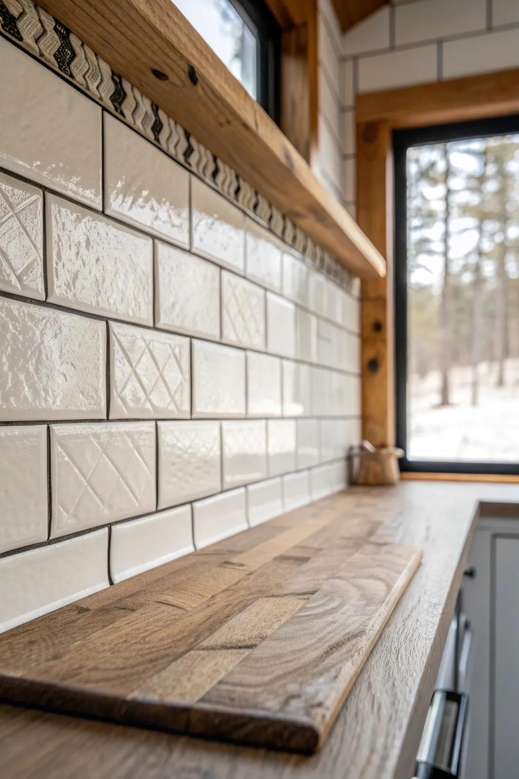 Hand-textured subway tile + dark grout: a crisp backsplash that still feels cozy and rustic.