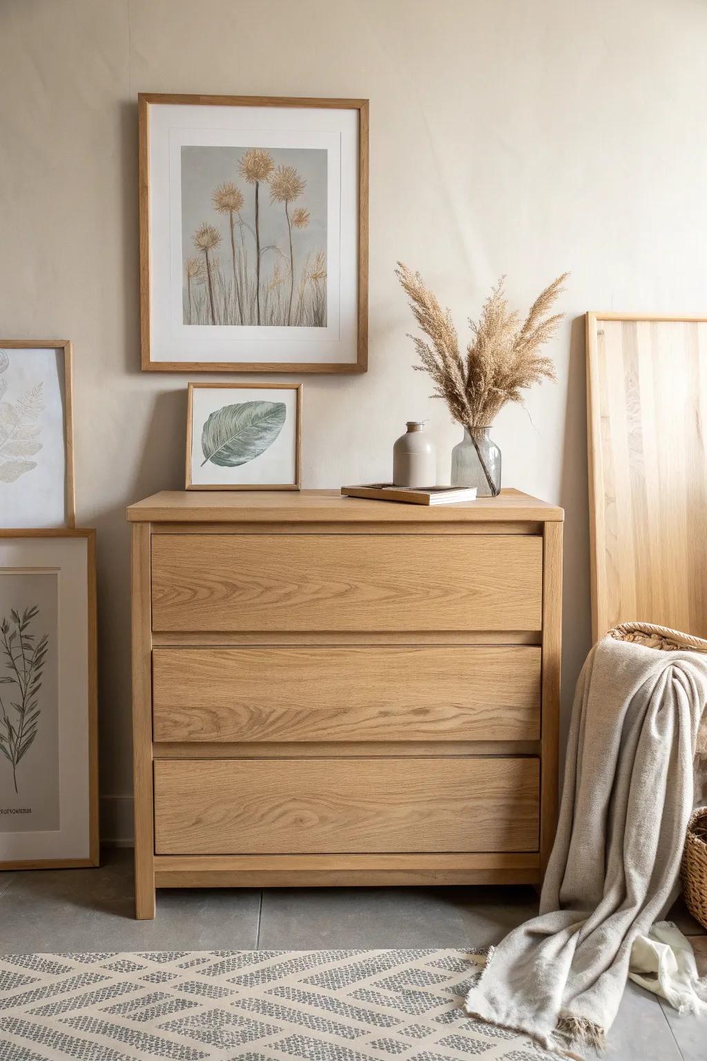 Lean and layer frames on your chest for an effortless, collected mini gallery—no nails needed.