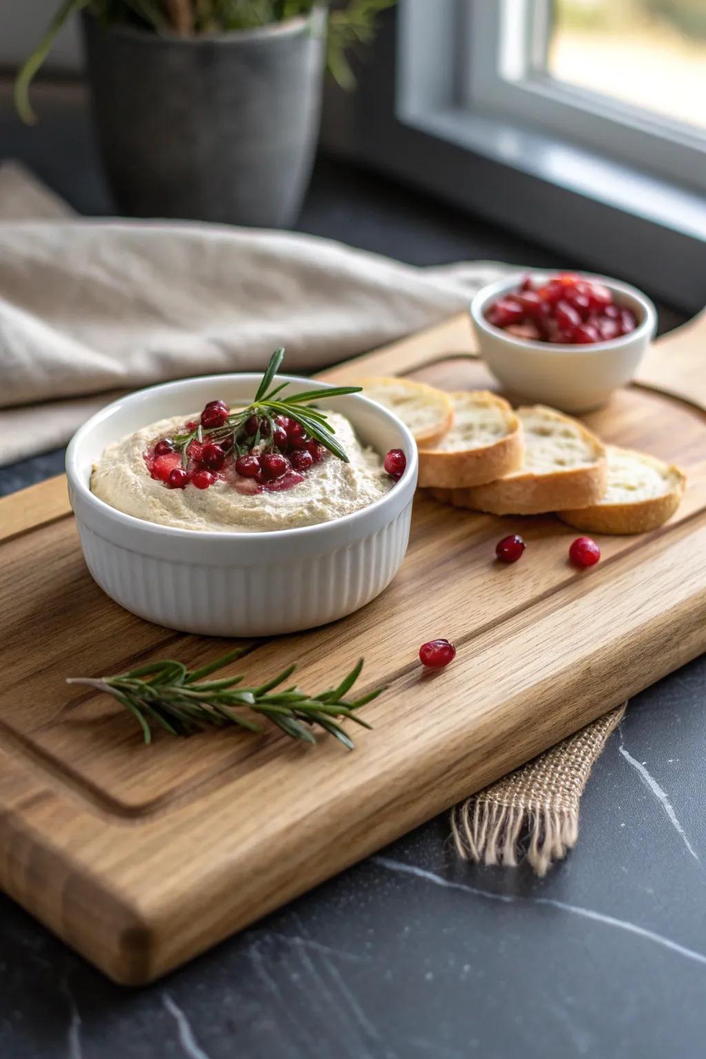 DIY bowl-and-board dip station—simple, elegant, and perfect for a Christmas grazing table.