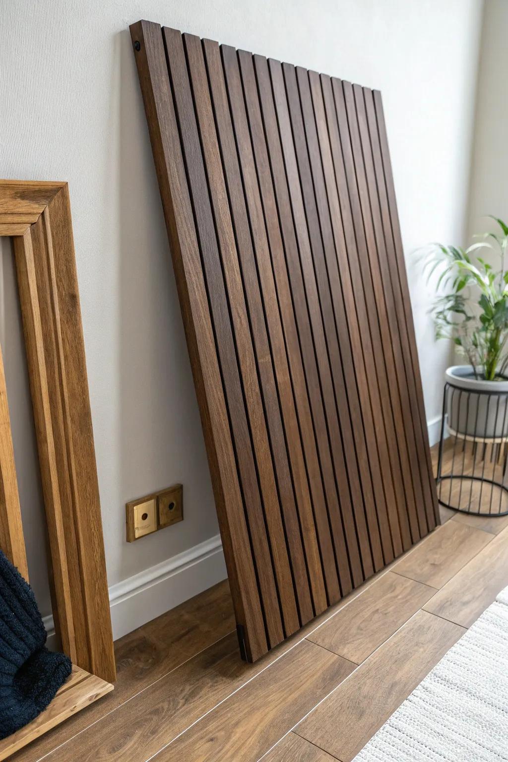 Dark-stained wood slat ceiling feature—tailored, cozy, and perfect for hiding wiring in style.