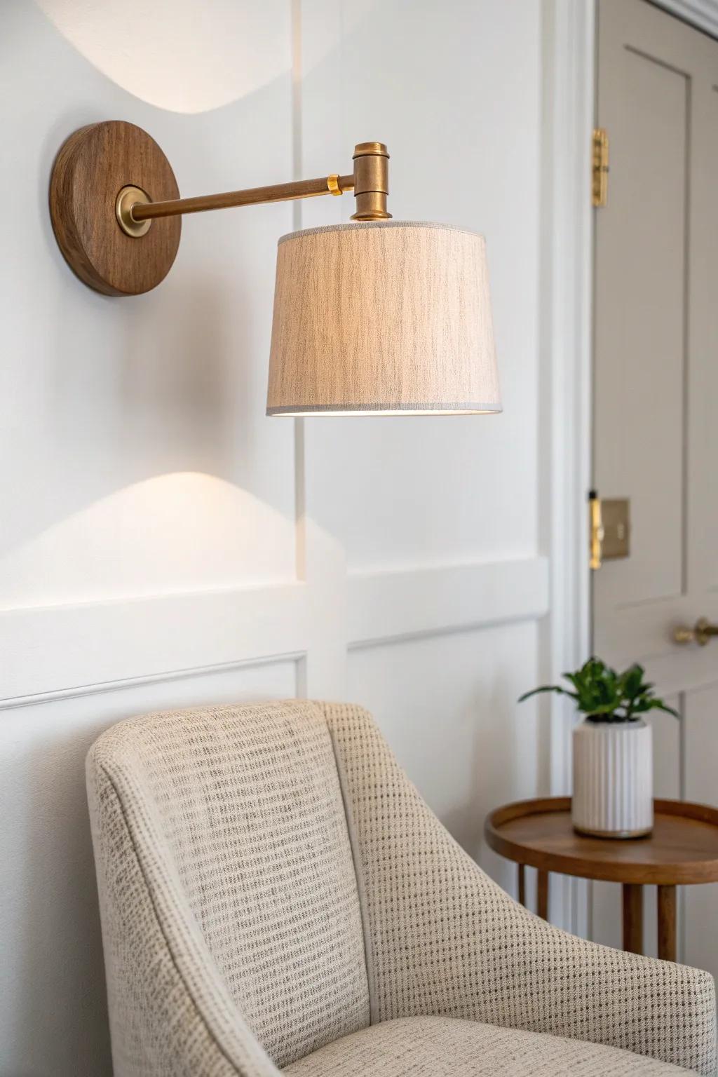 A warm wall sconce makes a corner feel like a true reading nook—without taking up floor space.