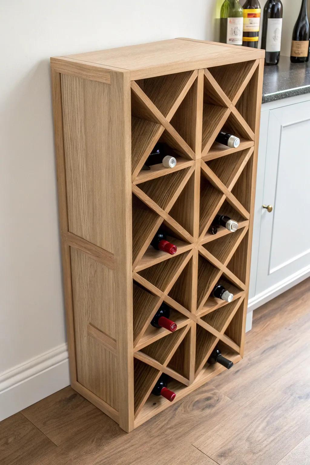 Modular corner wine cubes you can stack higher as your collection grows—simple, warm, handmade.