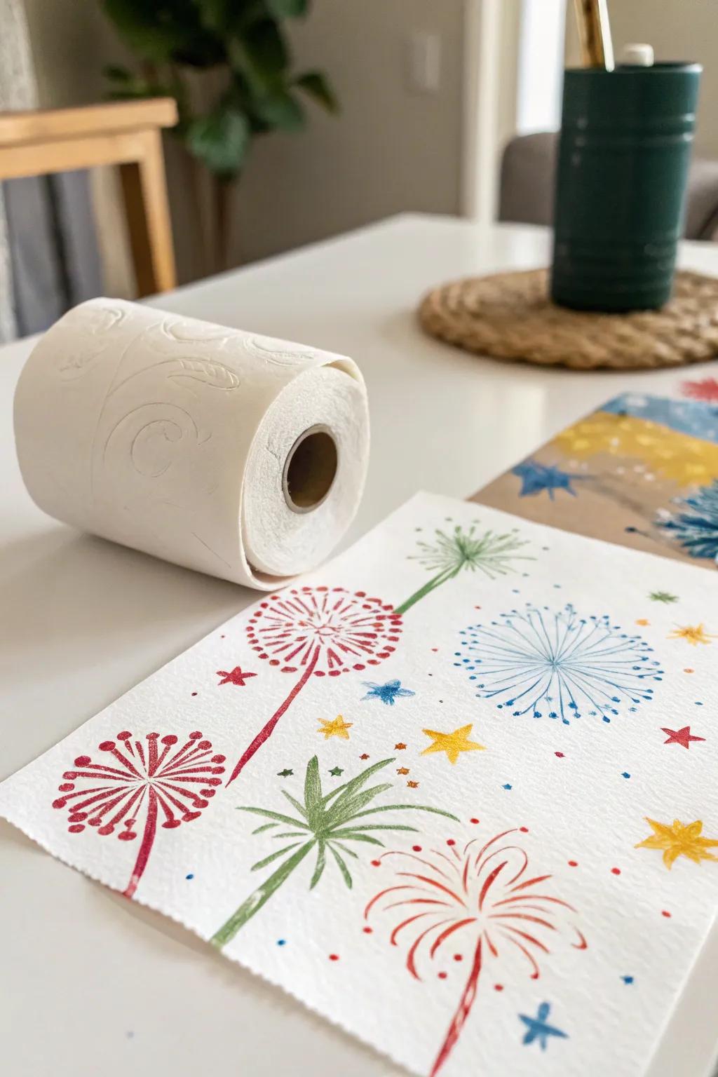 Ignite creativity with colorful bursts using this simple toilet roll firework stamper.