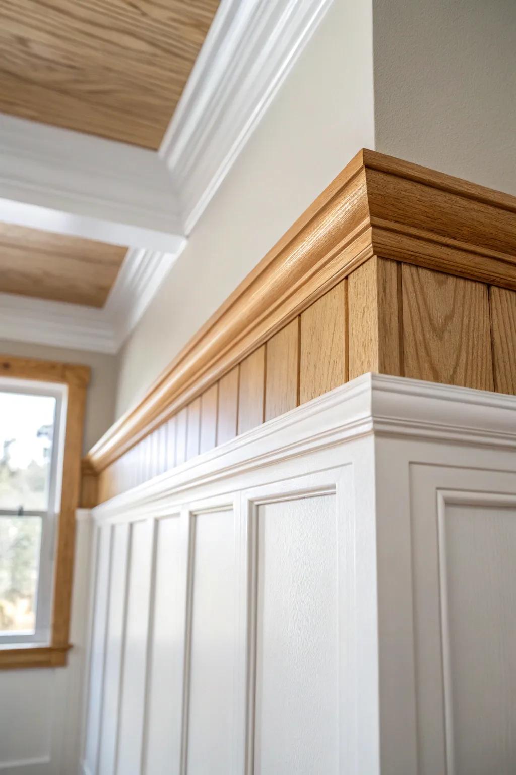 Crown molding finishes beadboard beautifully—clean, seamless, and warmly Scandinavian.