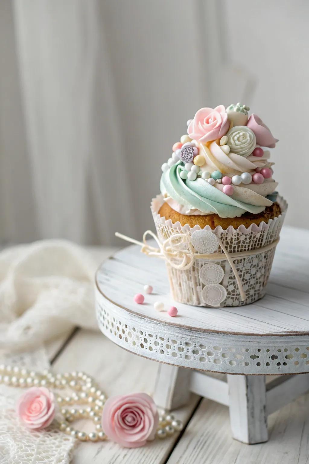 Crafted with love: A cupcake masterpiece blending textures and materials for a unique, artistic touch.