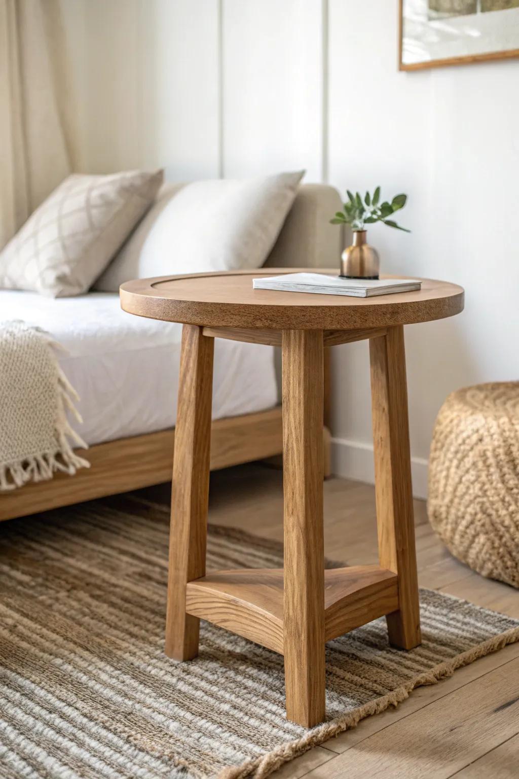 Swap bulky nightstands for a petite wooden side table to keep your daybed light and airy.