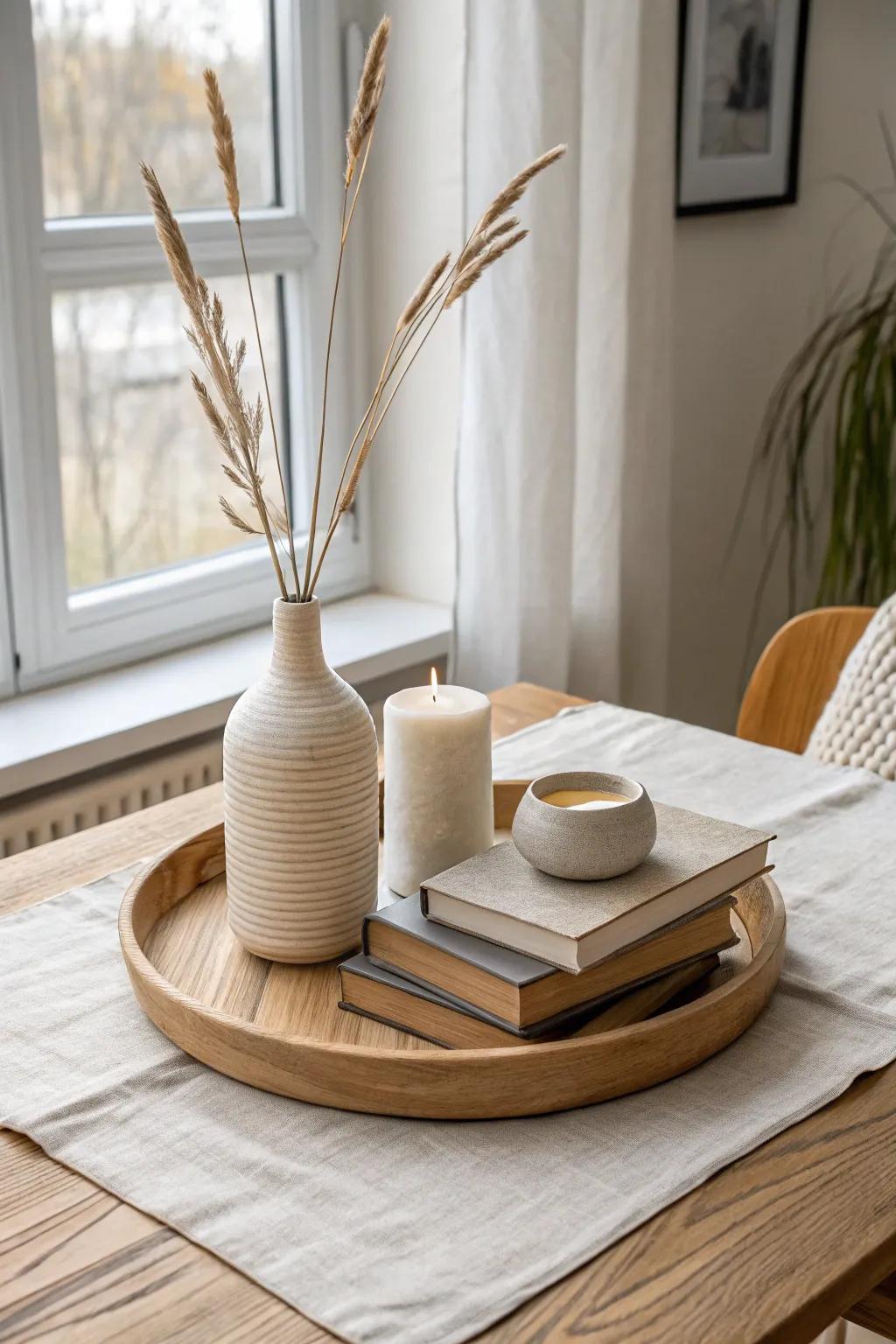 Stacked books as a chic riser—add a candle or vase for effortless dining table height.