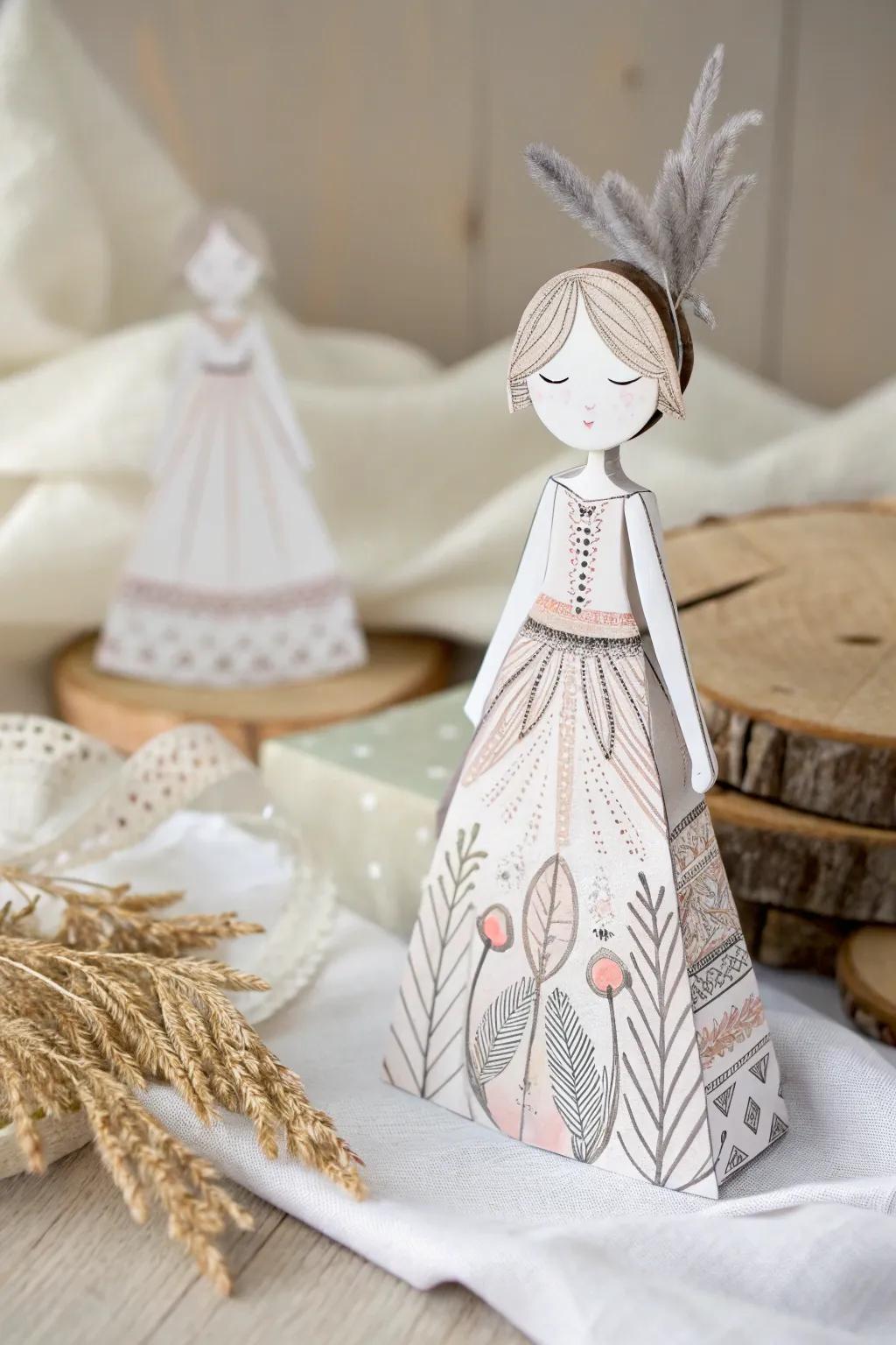 Elevate your crafting with these charming paper doll templates, where minimalist design meets bohemian flair.