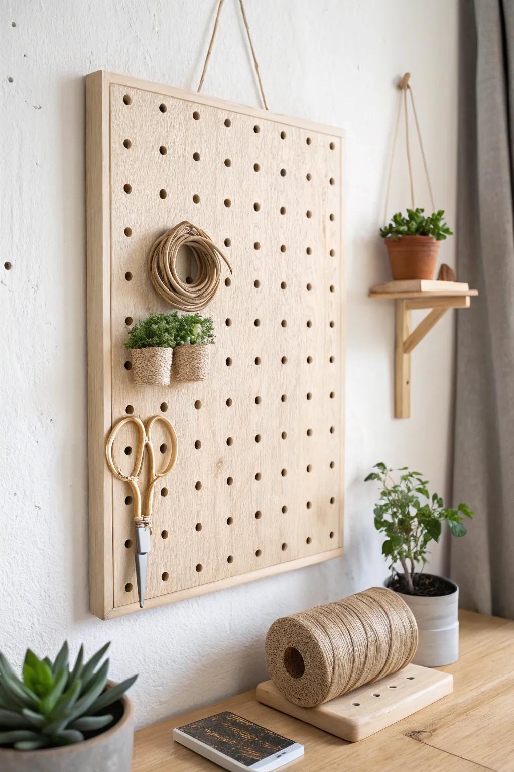 Elevate your workspace with a DIY custom pegboard organizer - where functionality meets minimalist charm.