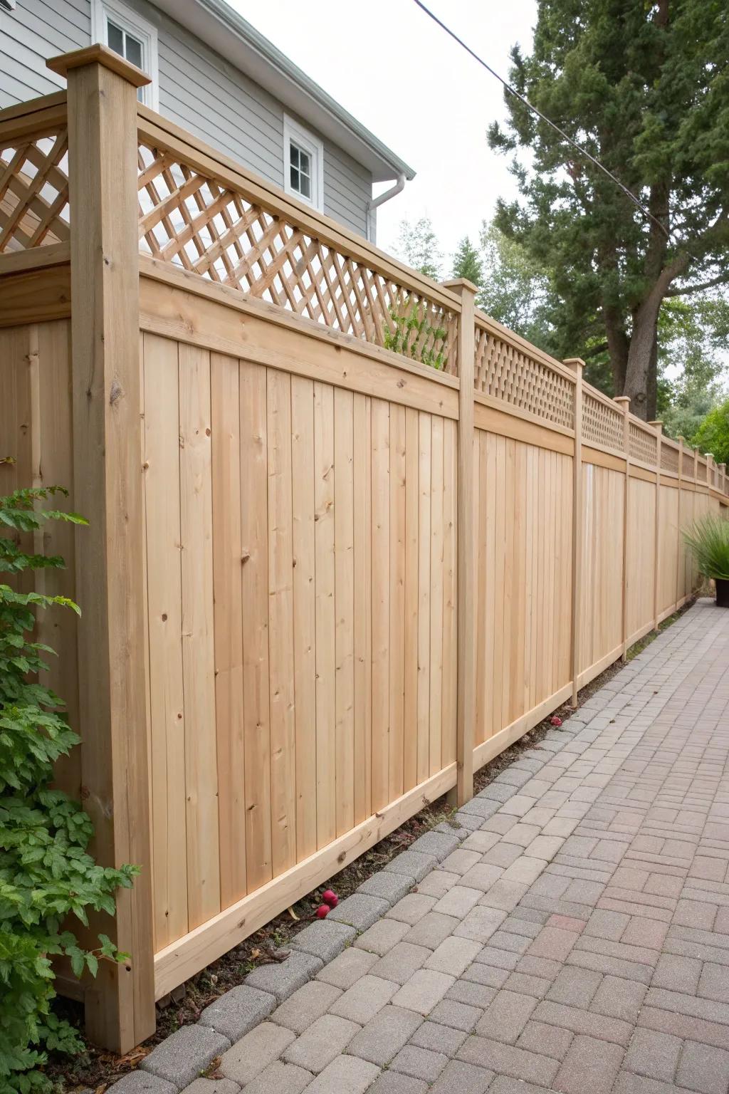 Lattice-top fence extension: extra height for jumpers, airy look, perfect for climbing vines.