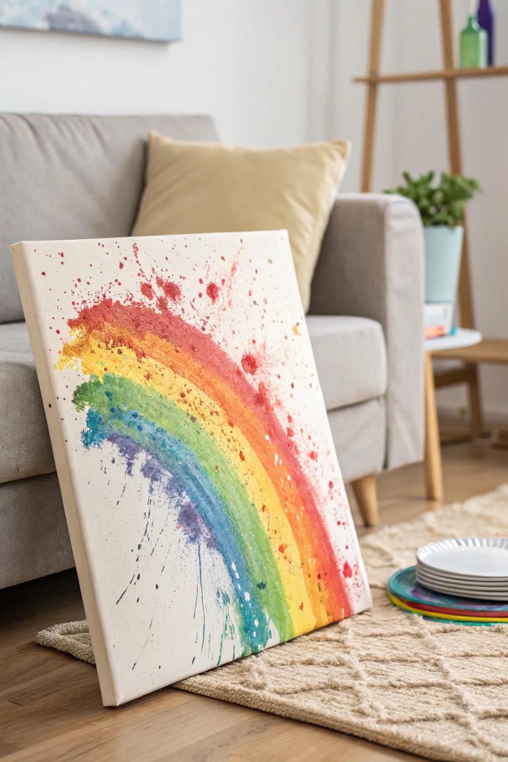 Add a splash of color to your space with this abstract rainbow masterpiece.