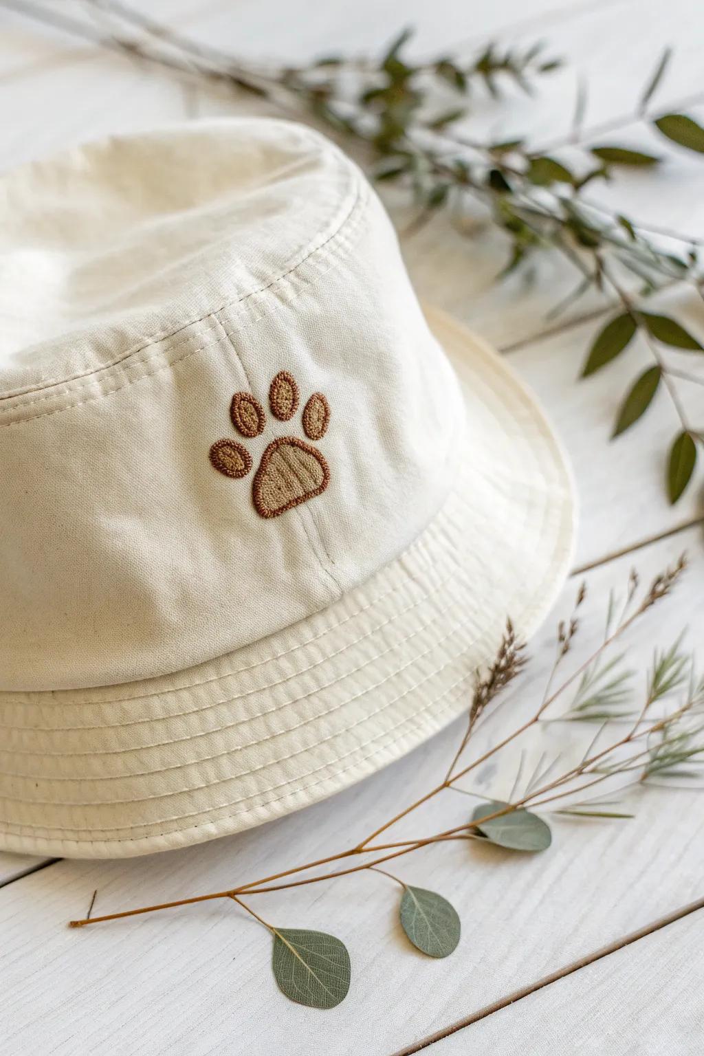 Embrace your love for pets with this charming paw print hat, a perfect blend of simplicity and craftsmanship.