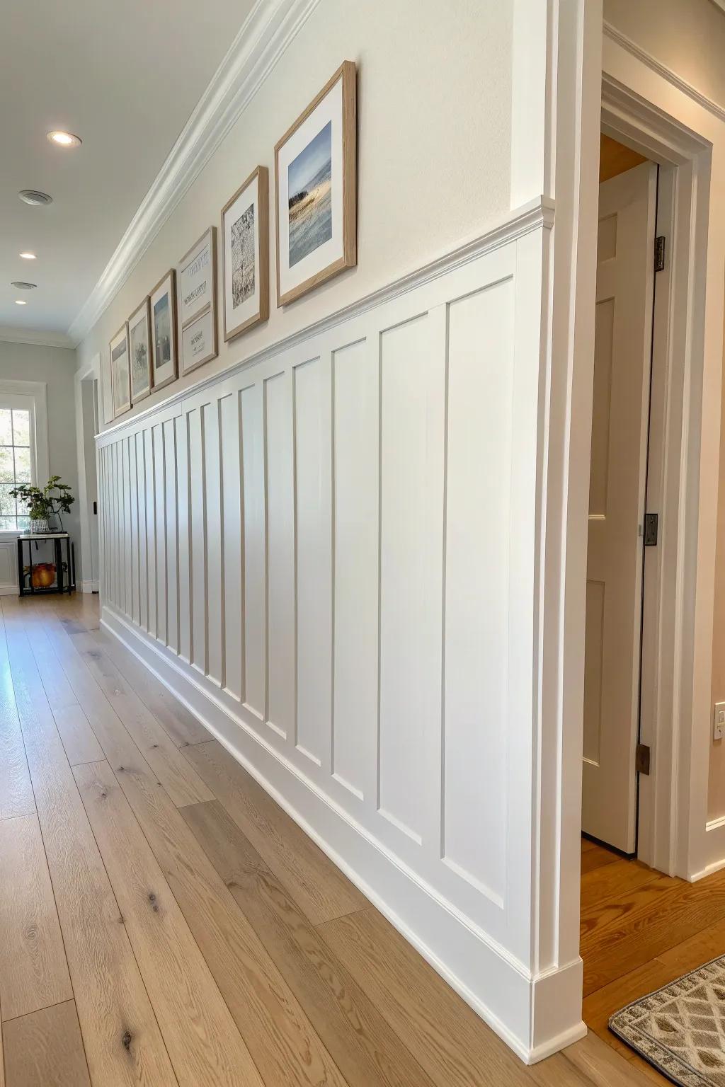 Board and batten turns your entryway wall into instant decor—simple, structured, and serene.