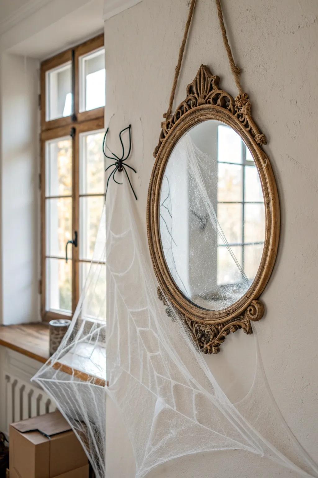 Reflecting elegance with a touch of mystery—create an enchanting ambiance with artfully draped spiderwebs.