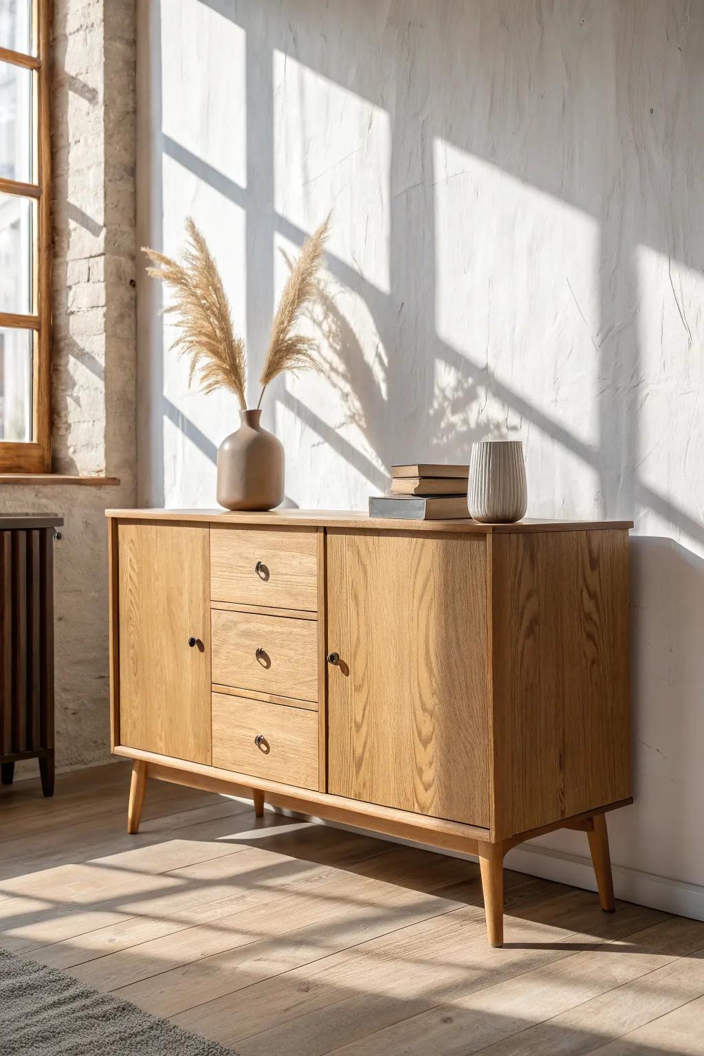 A closed-door oak sideboard: the prettiest reset button for busy family dining rooms.