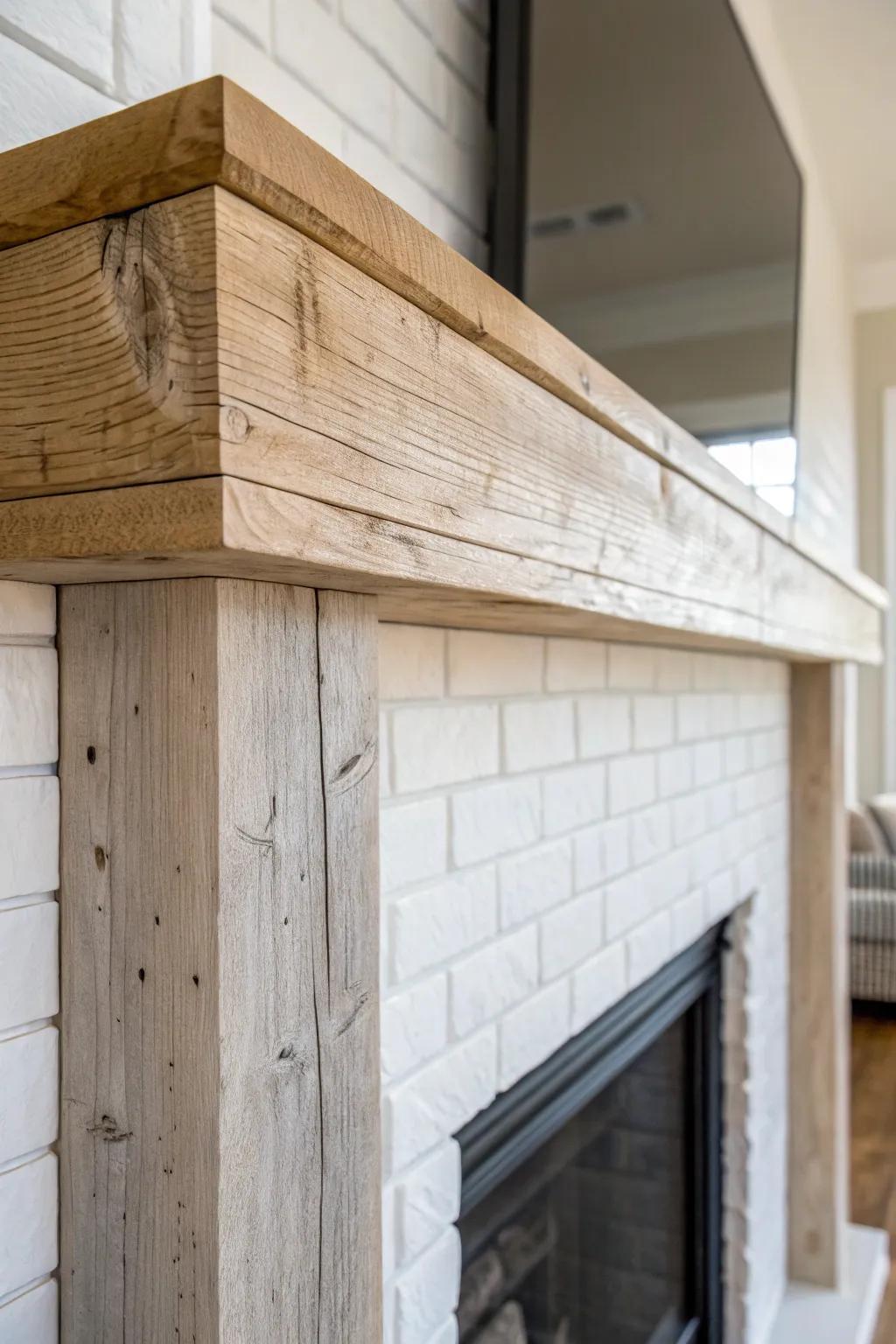 Turn a skinny shelf into a thick beam mantel with a simple wood wrap—imperfectly perfect.