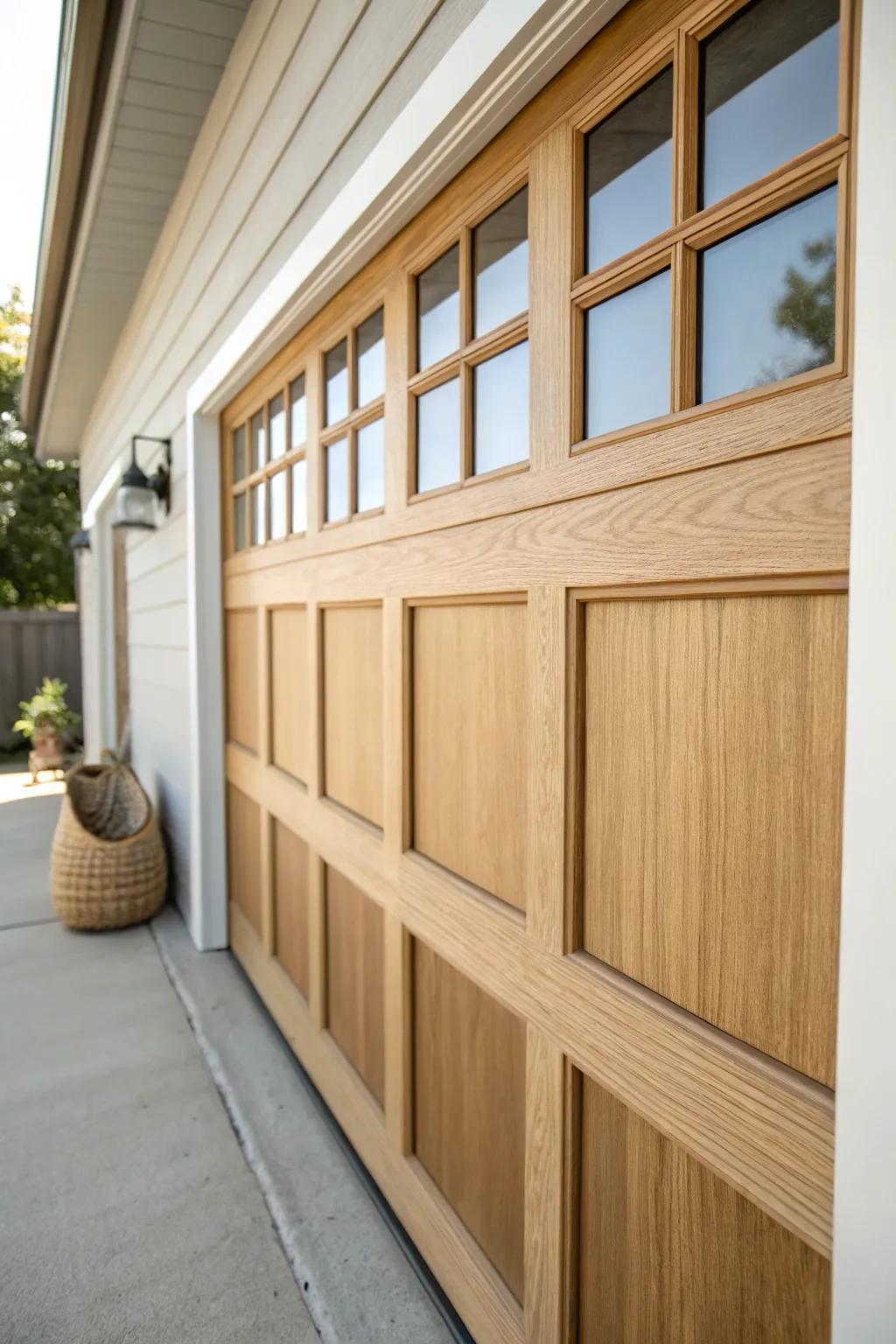 A clean Shaker trim grid instantly upgrades a flat garage door with quiet, crafted elegance.