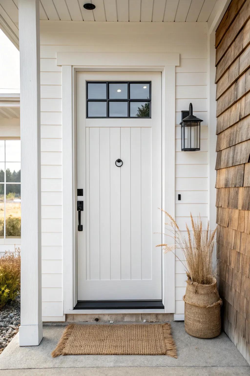 Shiplap up to the trim turns a plain garage entry into a modern farmhouse focal point.