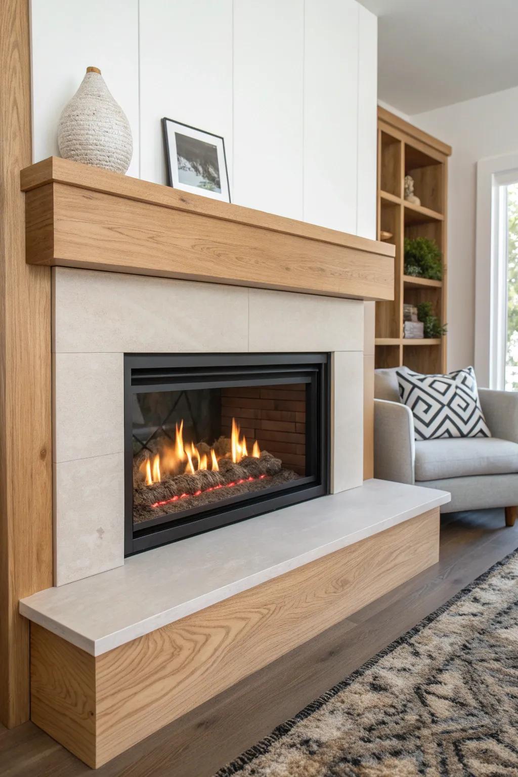 A thicker raised hearth adds real seating—stone-capped, minimalist, and beautifully crafted.