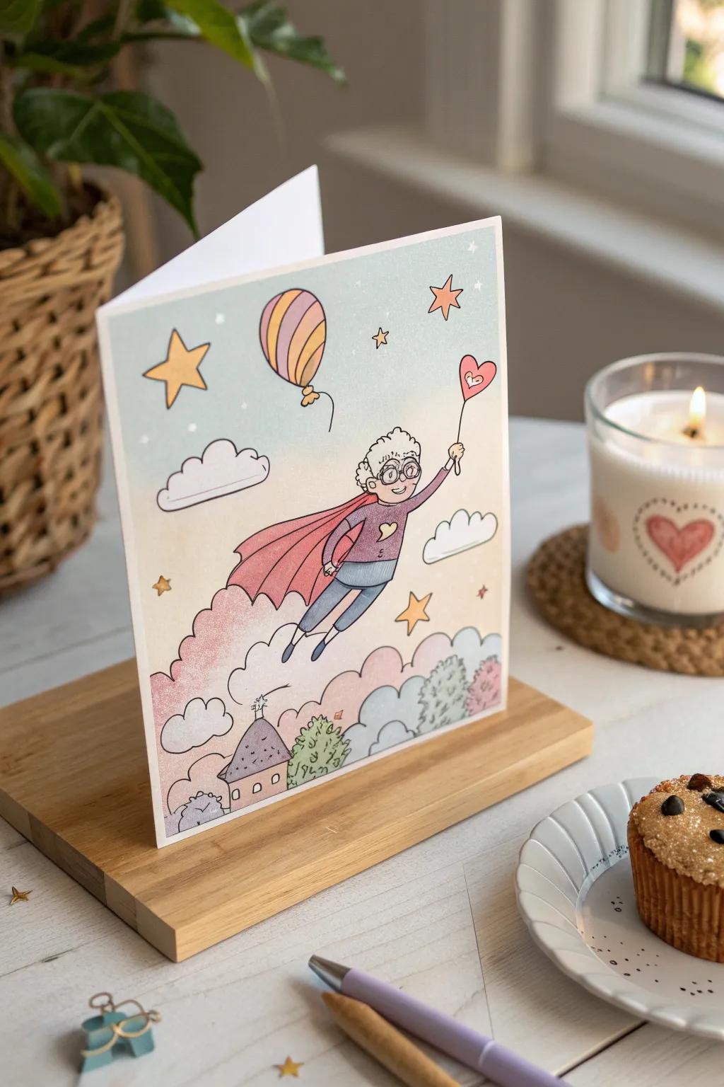 Unleash your creativity with a whimsical grandma superhero birthday card!