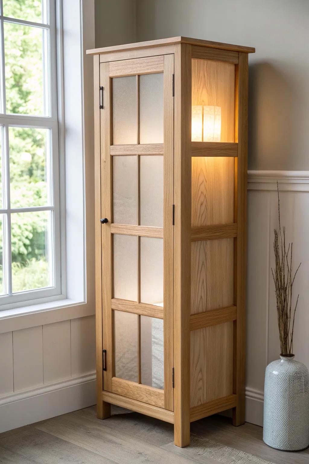 Rice paper turns glass into a soft, lantern-like glow—beautiful on vintage wood grain.