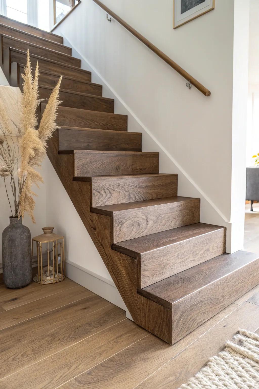 Deep espresso oak stain adds sleek contrast—bold grain, sculptural edges, high-end calm.