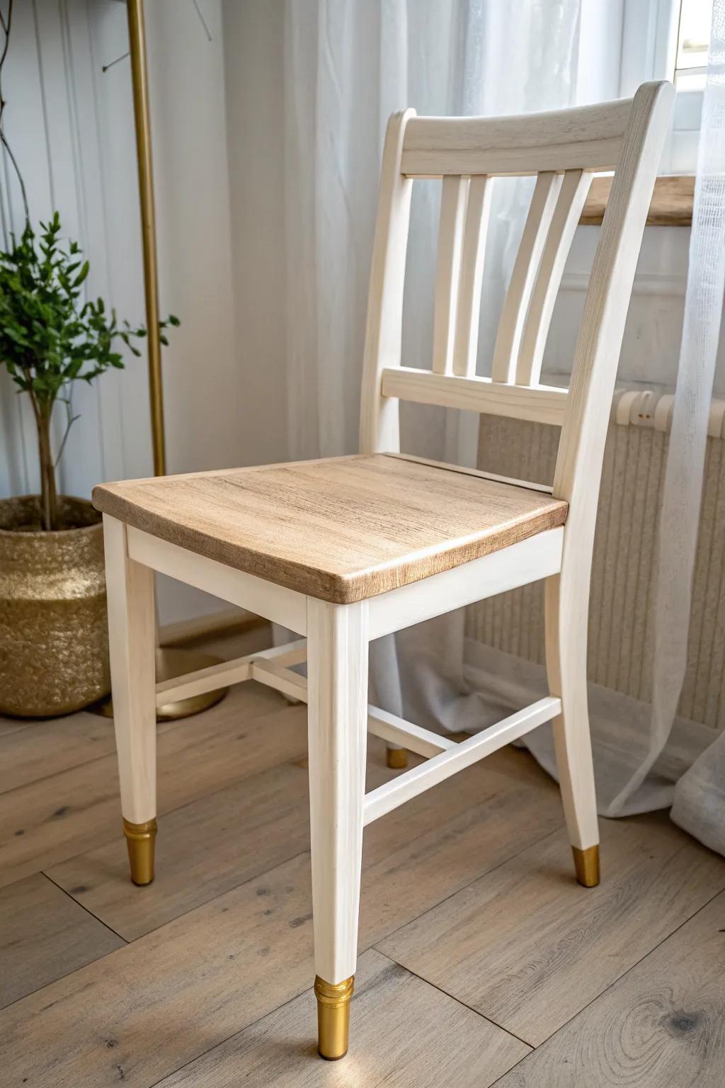 Tiny metallic gold tips turn a simple painted chair into a chic, jewelry-like statement.