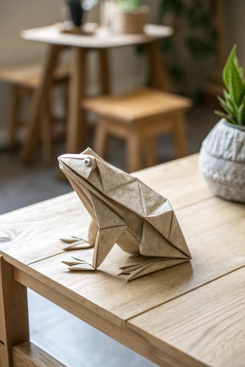 Craft elegance with origami frogs: a playful touch to your Passover decor.